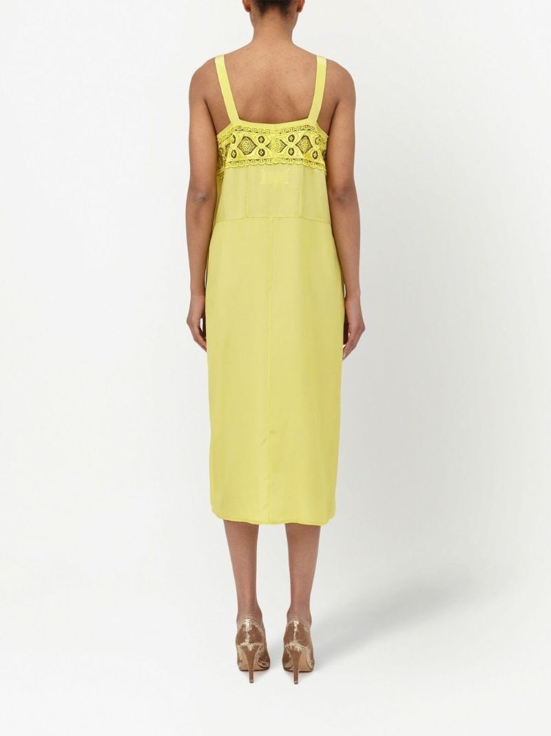 Yellow Crochet Panel Sleeveless Midi Dress