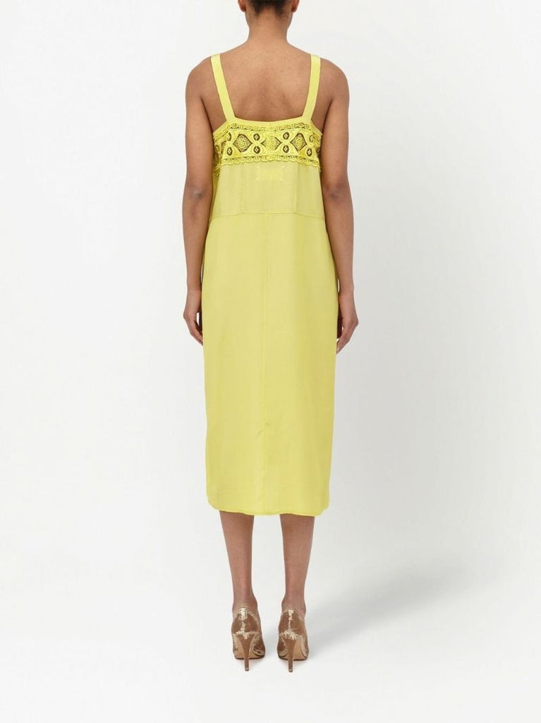 Yellow Crochet Panel Sleeveless Midi Dress