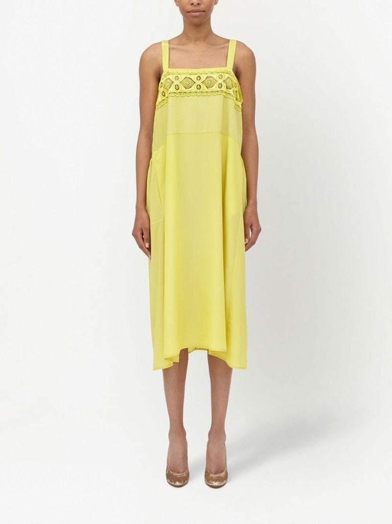 Yellow Crochet Panel Sleeveless Midi Dress