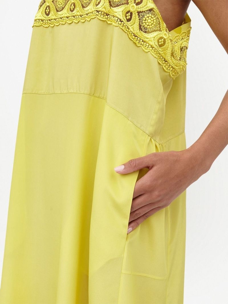 Yellow Crochet Panel Sleeveless Midi Dress