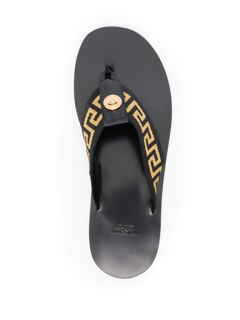 Black Greca Flat Sandals