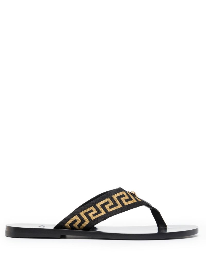 Black Greca Flat Sandals