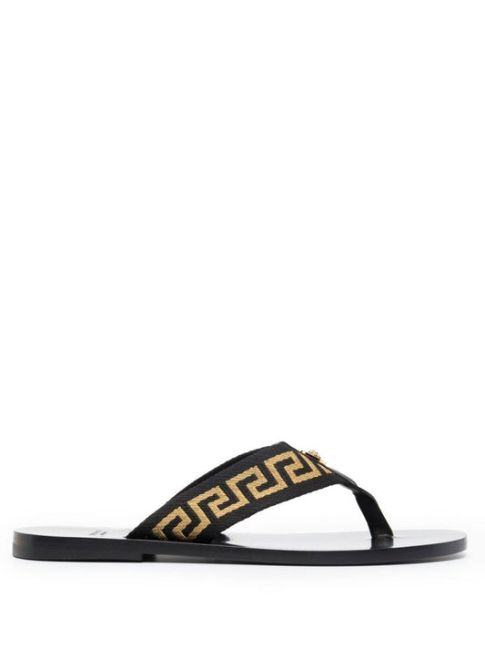Black Greca Flat Sandals