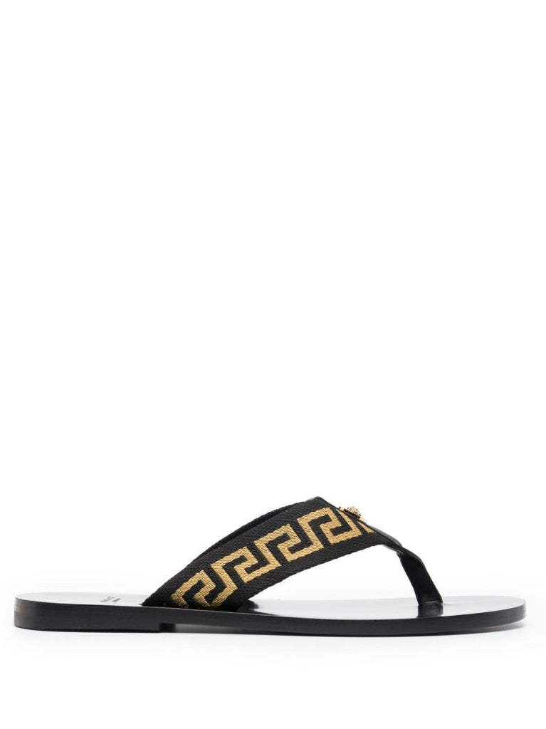 Black Greca Flat Sandals