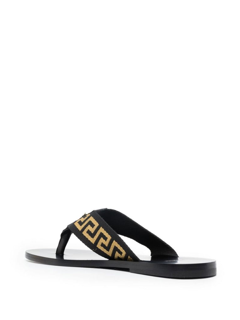 Black Greca Flat Sandals
