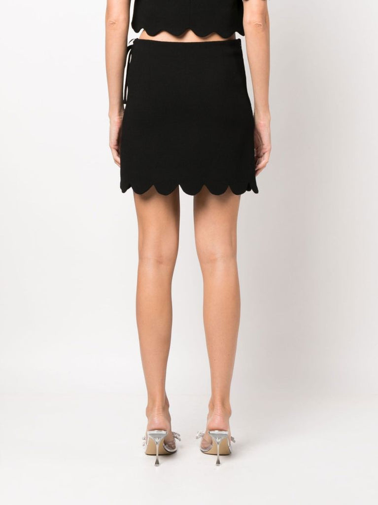 Black Scalloped Wool Wrap Mini Skirt