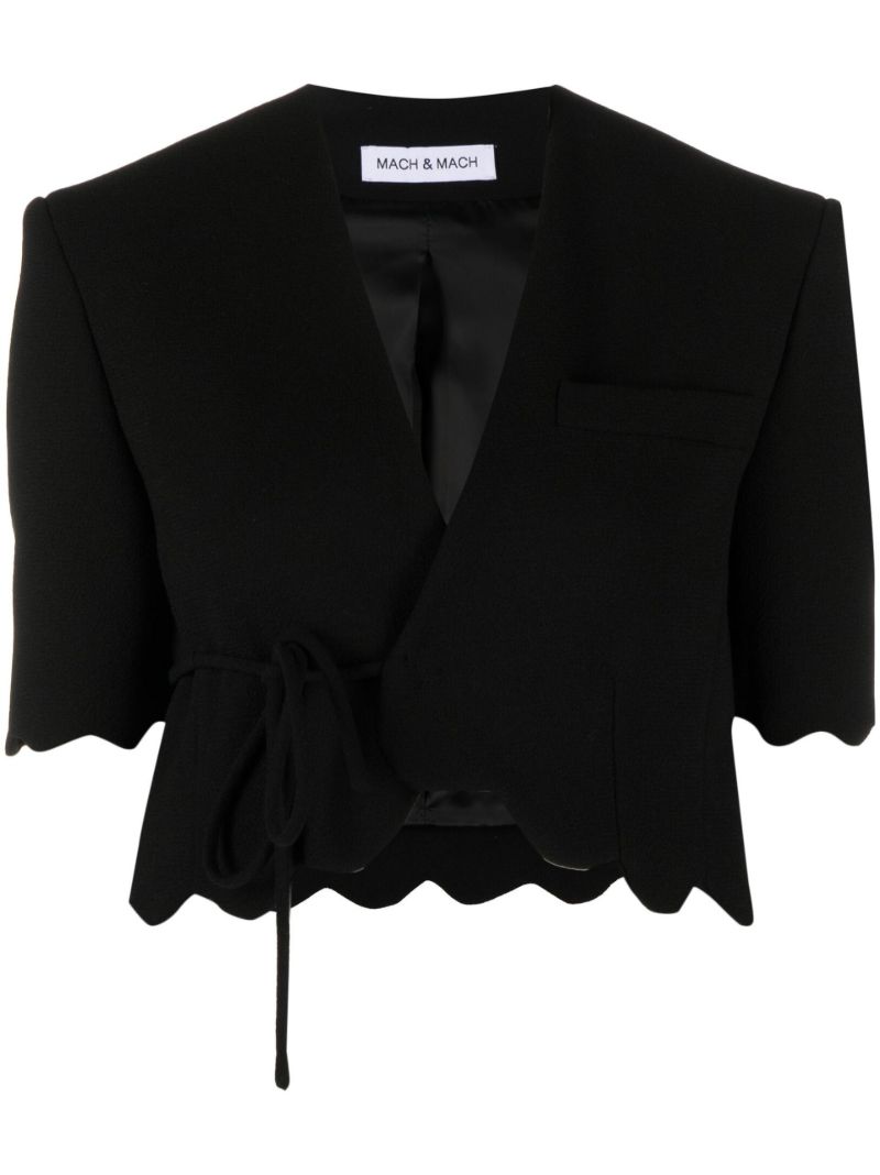 Black Scalloped Wool Cropped Top
