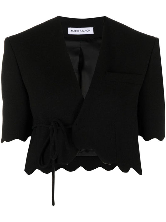Black Scalloped Wool Cropped Top