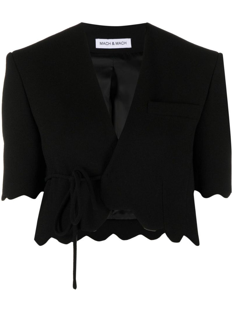 Black Scalloped Wool Cropped Top