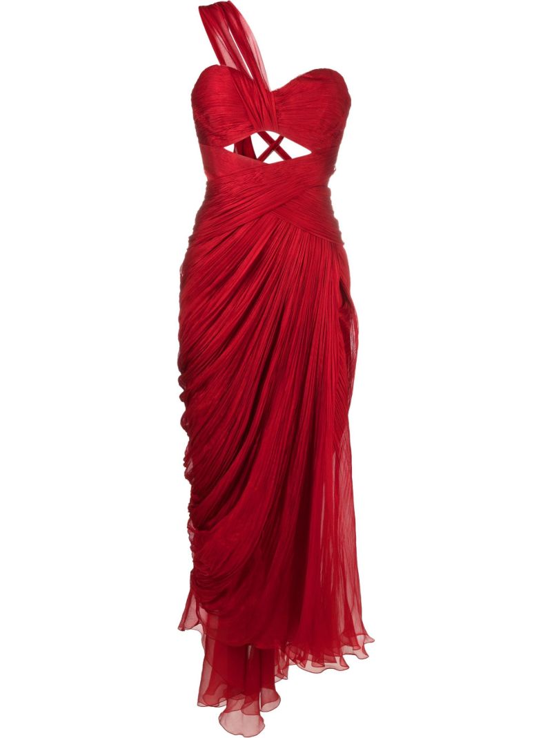 Red Amelia One-shoulder Silk Gown