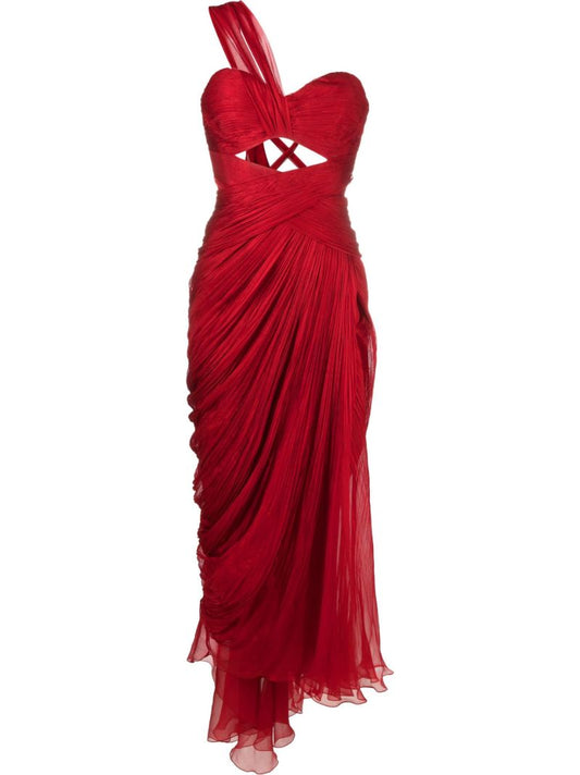 Red Amelia One-shoulder Silk Gown