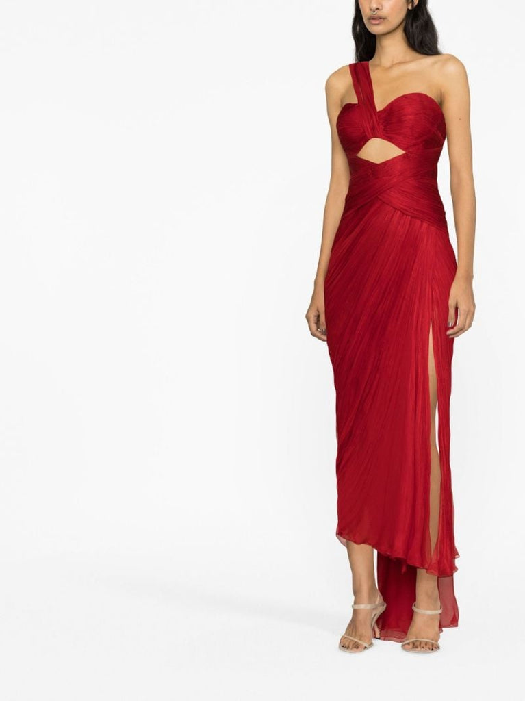 Red Amelia One-shoulder Silk Gown