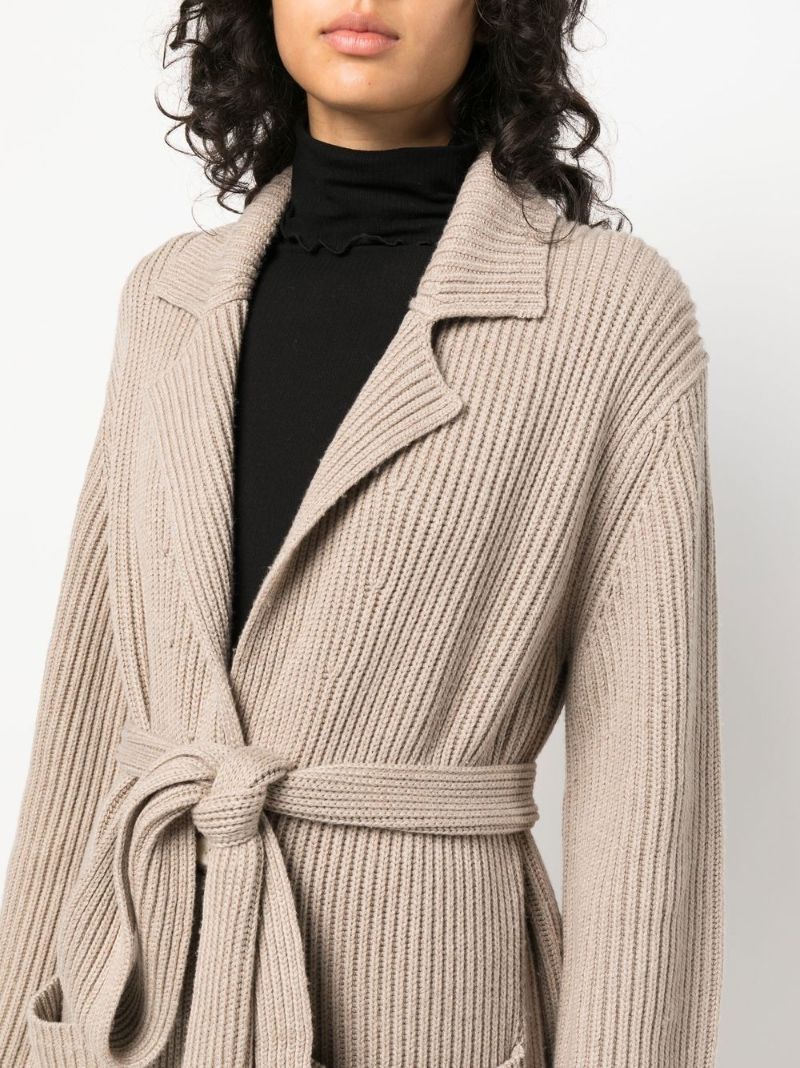 Neutral Ribbed Knit Belted Cardigan