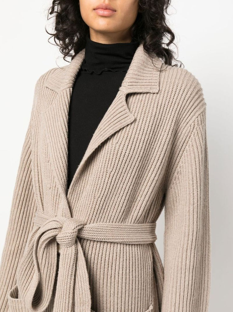 Neutral Ribbed Knit Belted Cardigan