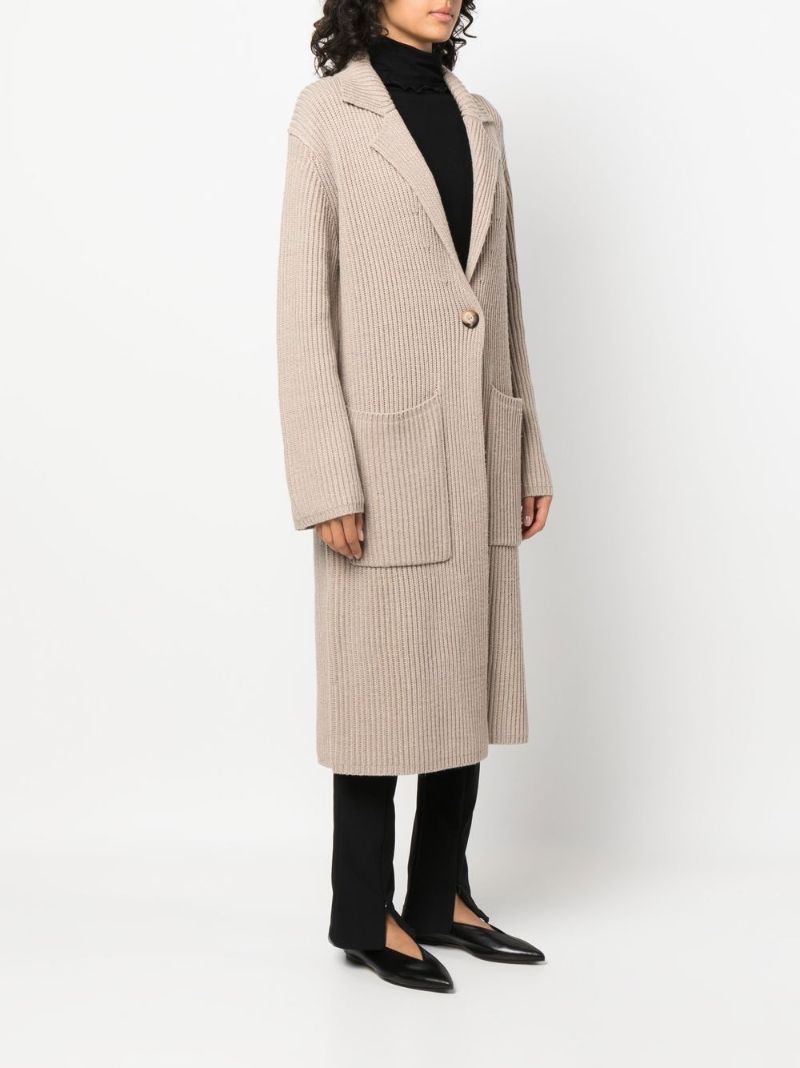 Neutral Ribbed Knit Belted Cardigan