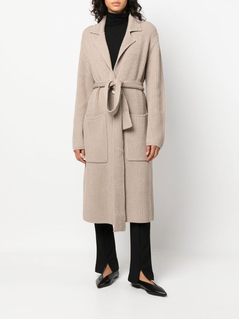 Neutral Ribbed Knit Belted Cardigan