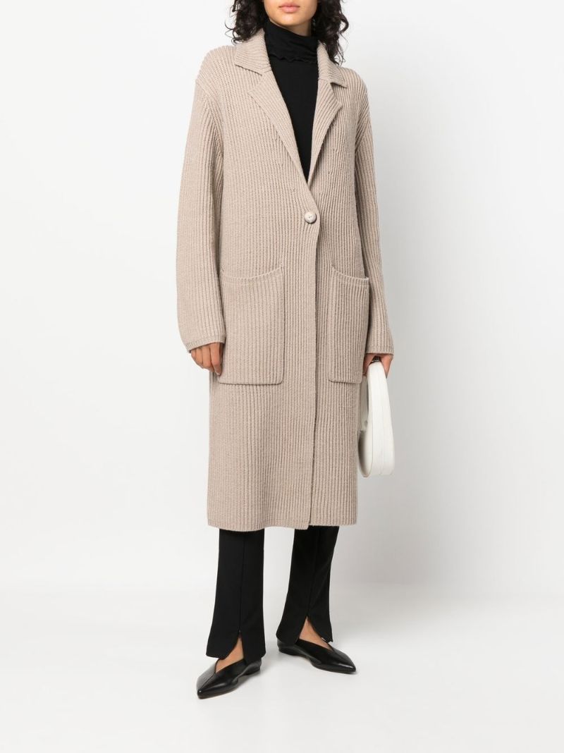 Neutral Ribbed Knit Belted Cardigan