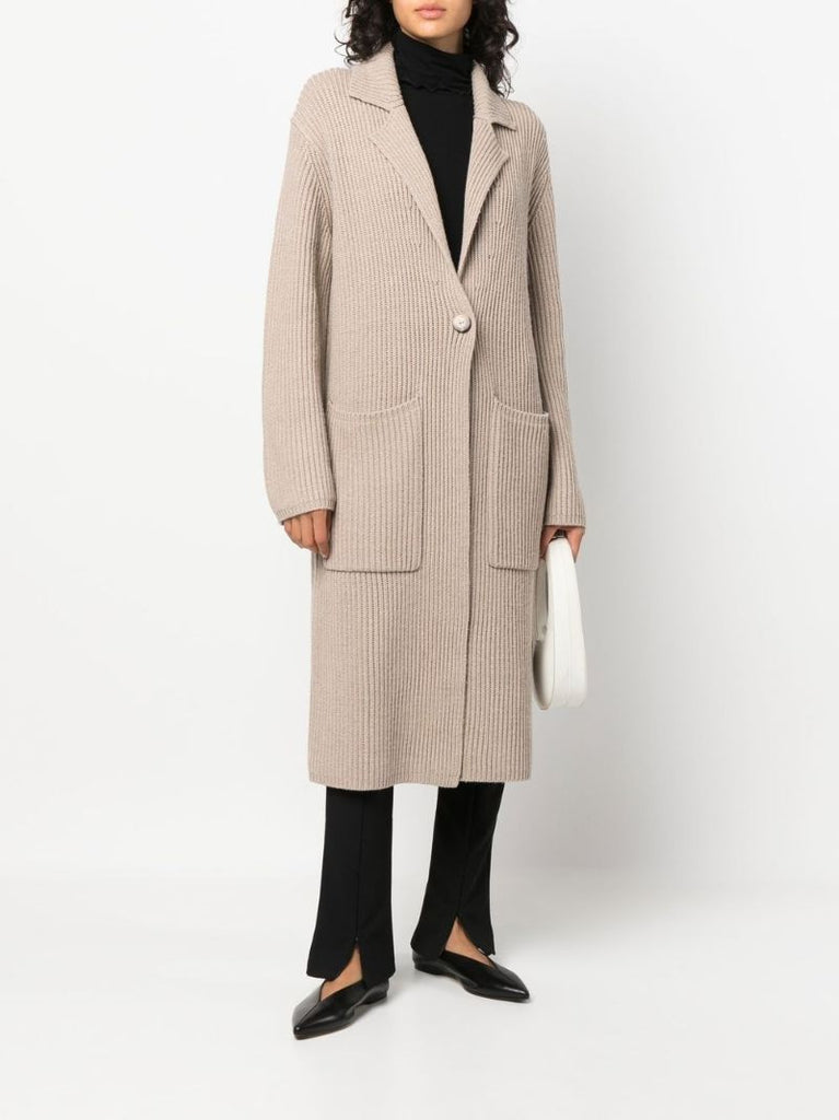 Neutral Ribbed Knit Belted Cardigan