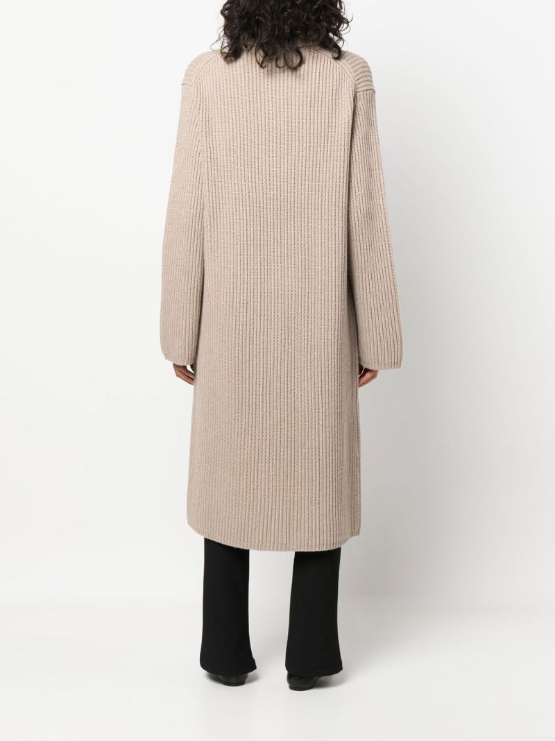Neutral Ribbed Knit Belted Cardigan