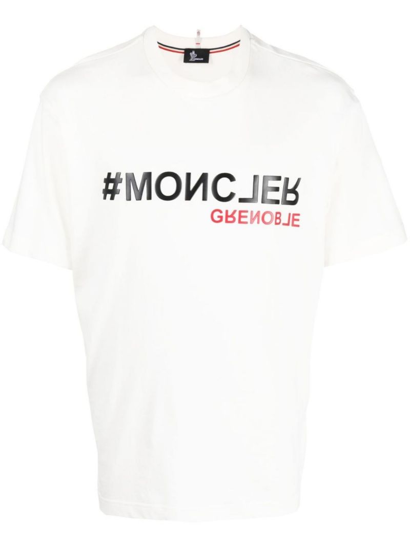 White Logo Print Cotton T-shirt