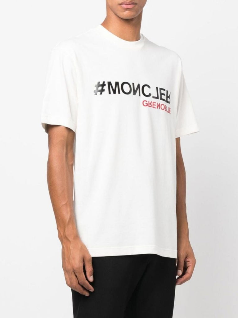 White Logo Print Cotton T-shirt