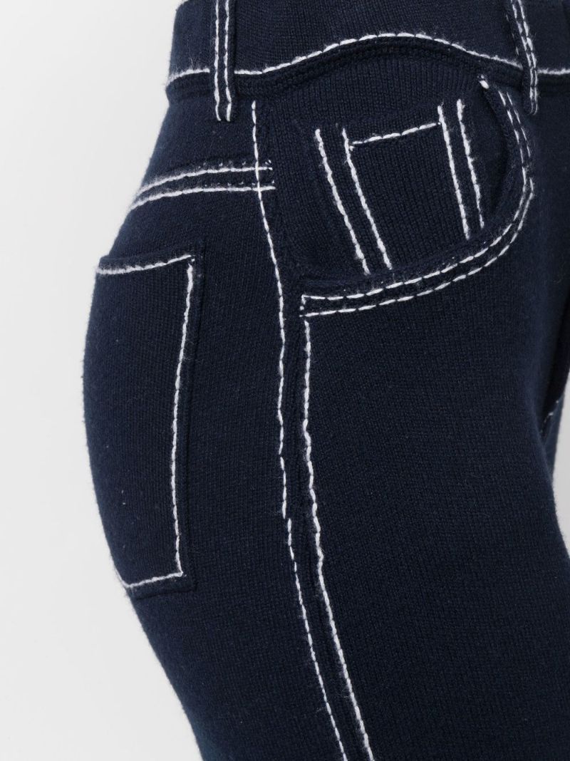 Blue Contrast Stitch Knitted Flared Trousers