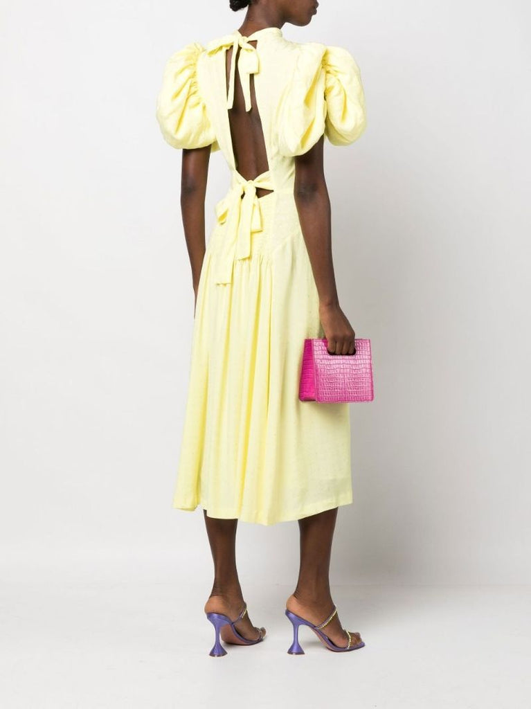 Yellow Noon Puff Sleeve Midi Dress