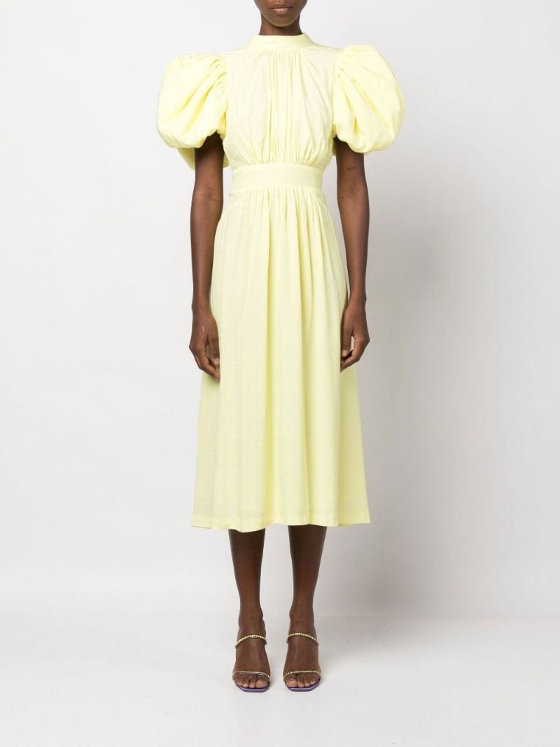 Yellow Noon Puff Sleeve Midi Dress