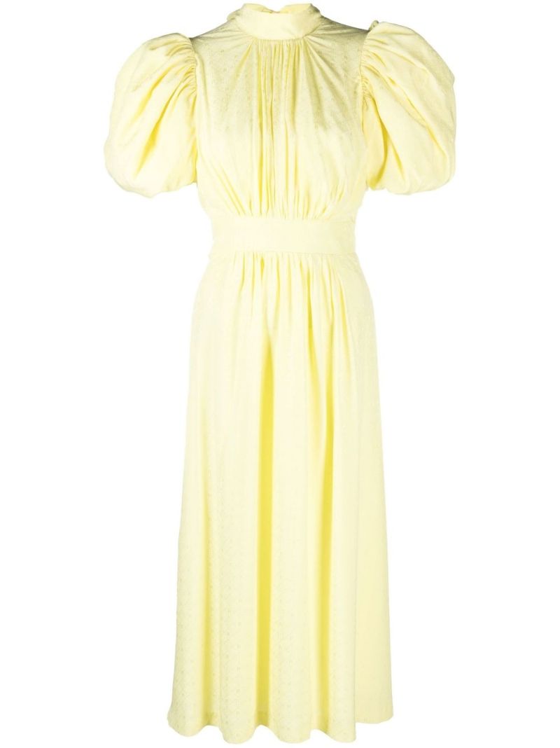 Yellow Noon Puff Sleeve Midi Dress