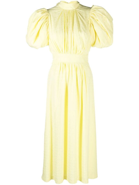 Yellow Noon Puff Sleeve Midi Dress