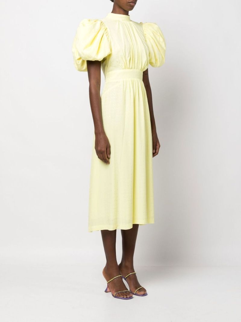 Yellow Noon Puff Sleeve Midi Dress