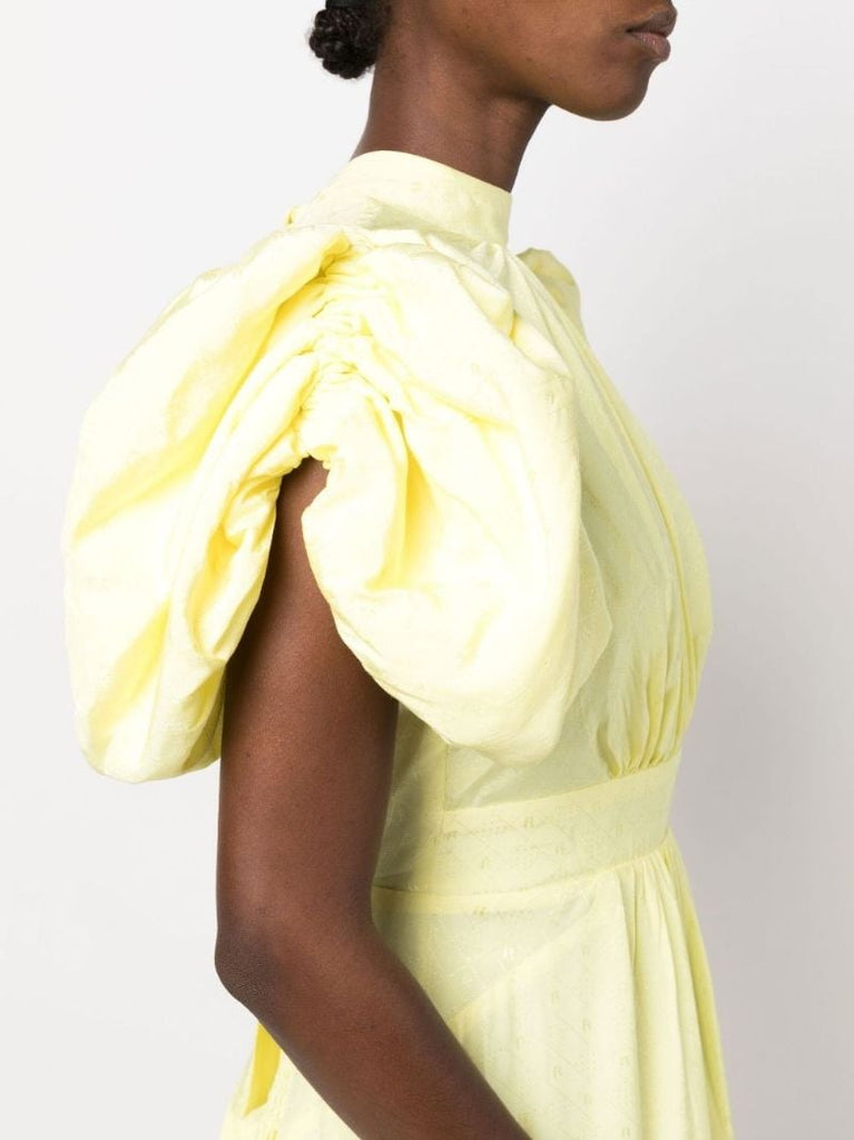 Yellow Noon Puff Sleeve Midi Dress