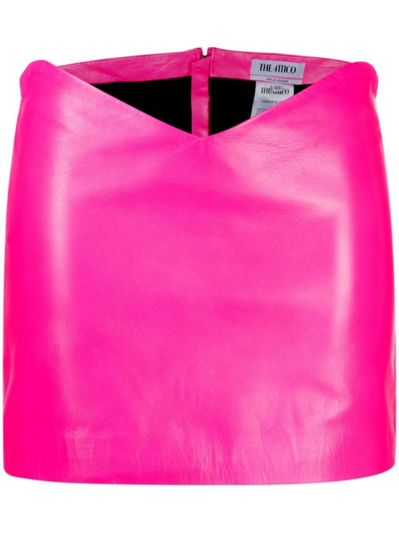 Pink Asymmetrical Leather Mini Skirt