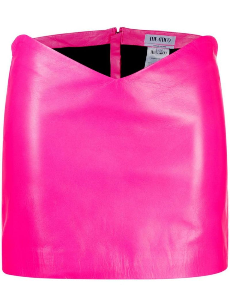 Pink Asymmetrical Leather Mini Skirt