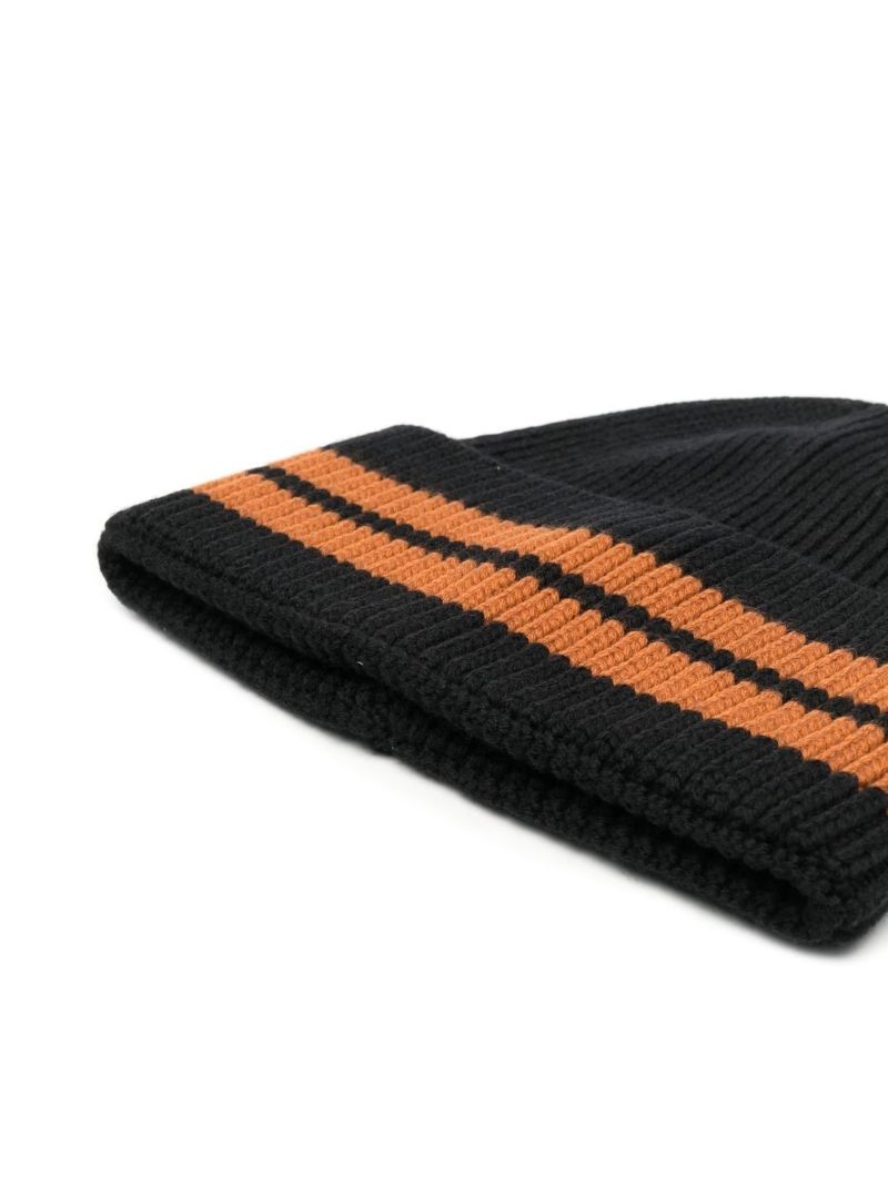 Black Striped Wool Beanie
