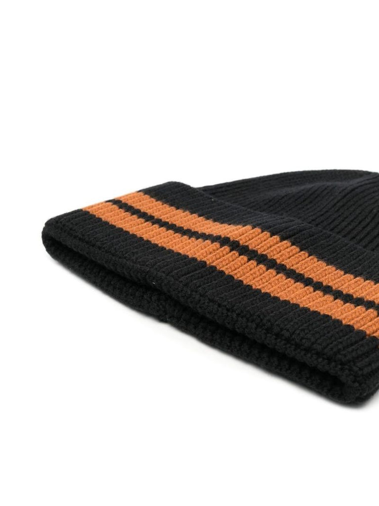 Black Striped Wool Beanie