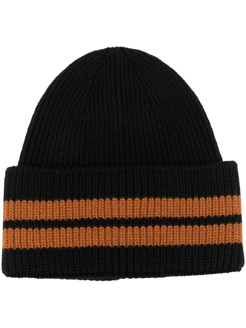 Black Striped Wool Beanie