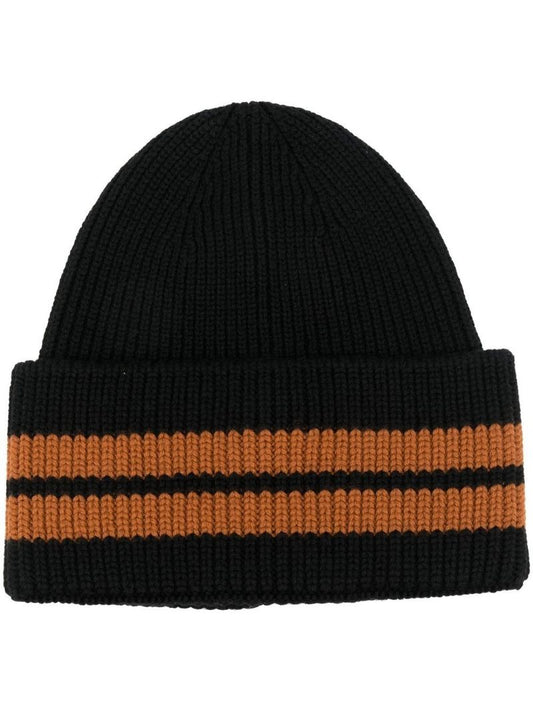 Black Striped Wool Beanie