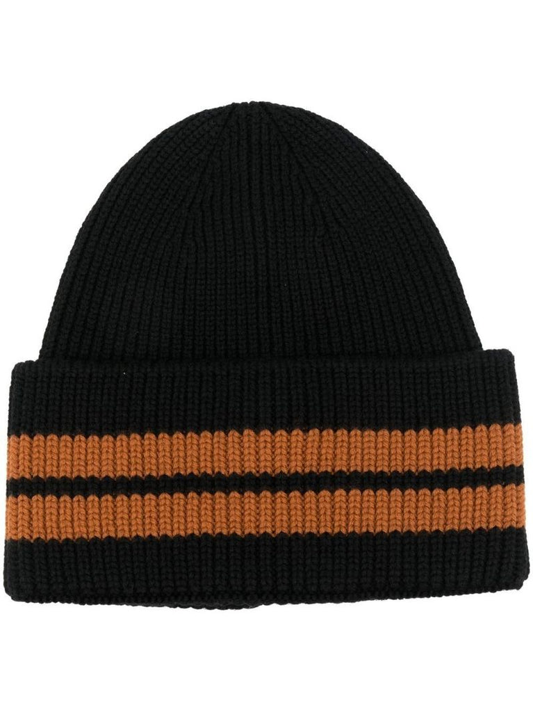 Black Striped Wool Beanie