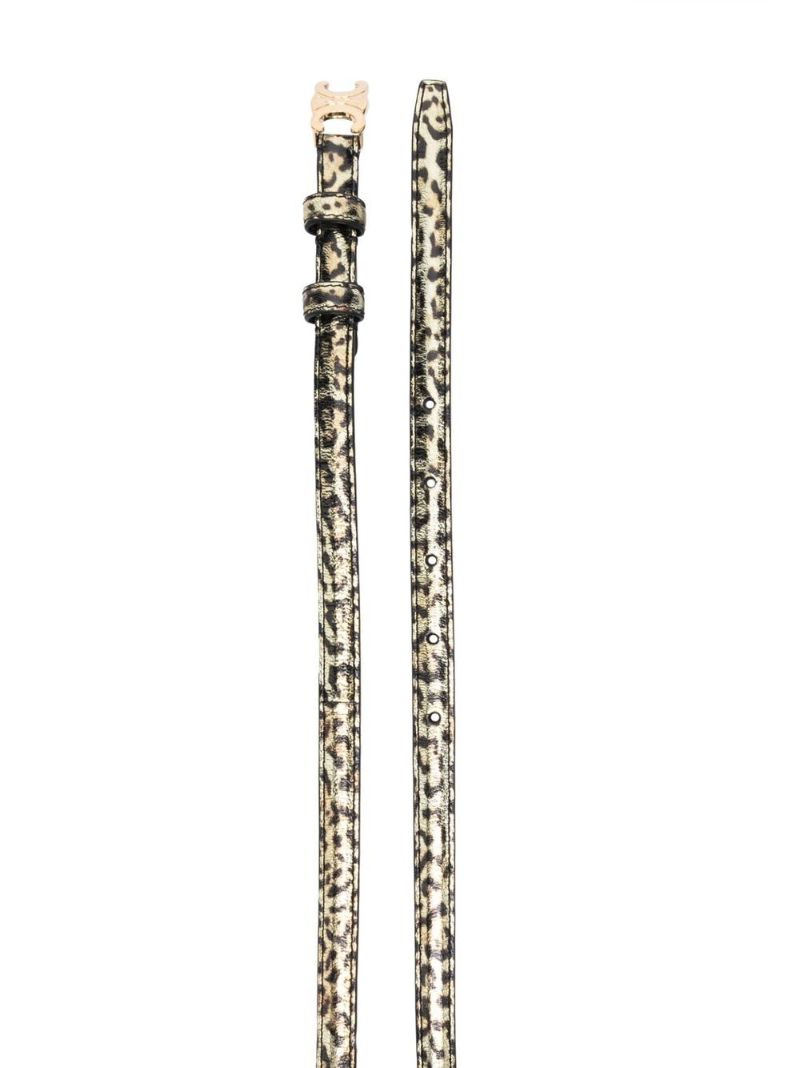 Black Triomphe Leopard Print Leather Belt