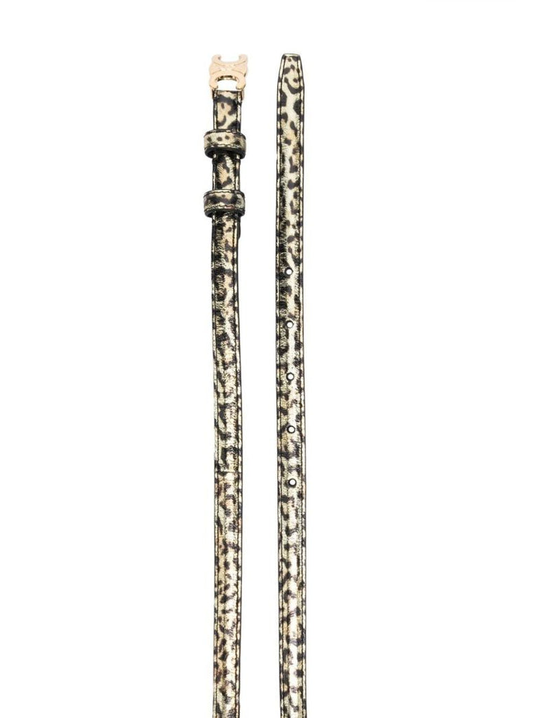Black Triomphe Leopard Print Leather Belt
