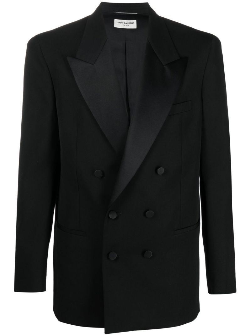 Black Double-breasted Wool Blazer