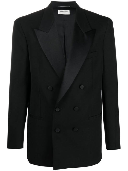 Black Double-breasted Wool Blazer