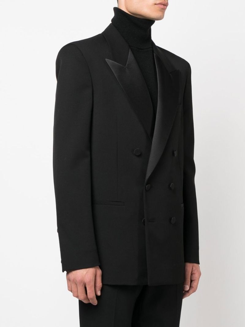 Black Double-breasted Wool Blazer