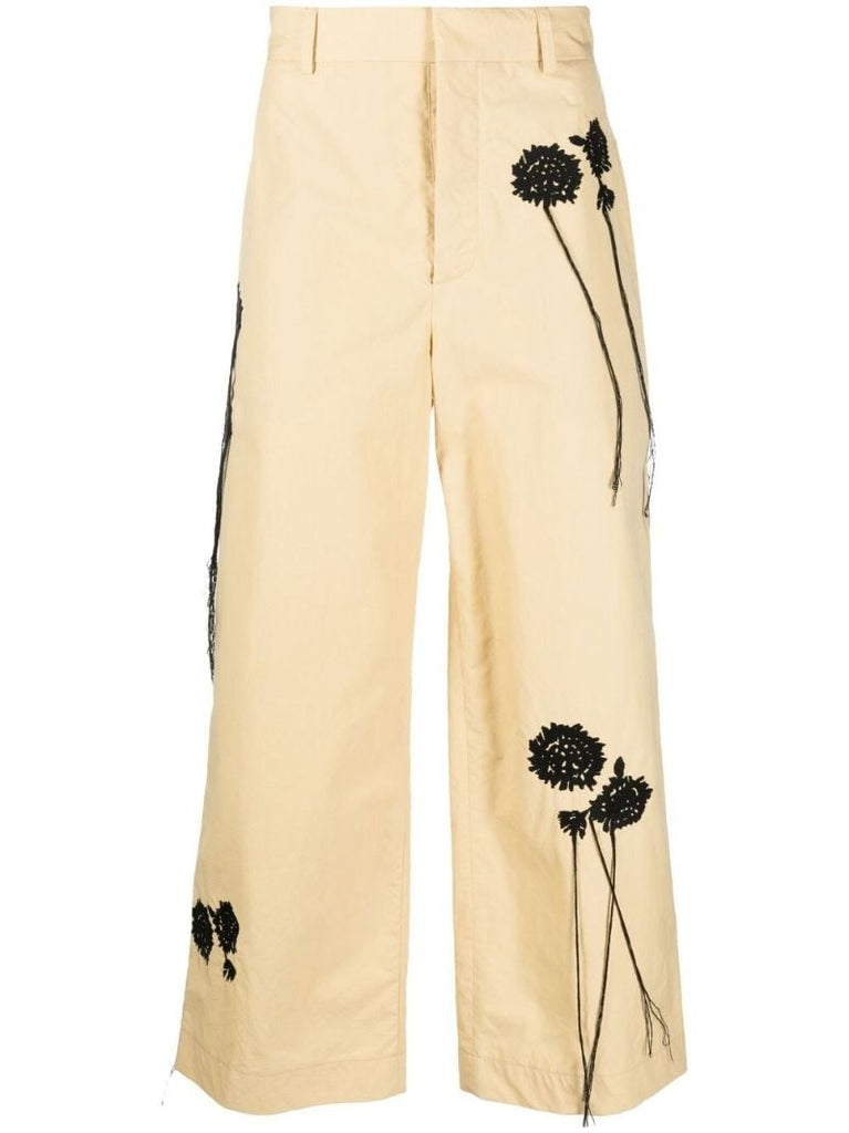Neutral Floral Embroidered Wide Leg Trousers