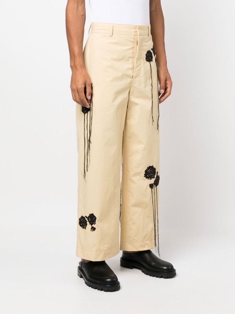 Neutral Floral Embroidered Wide Leg Trousers