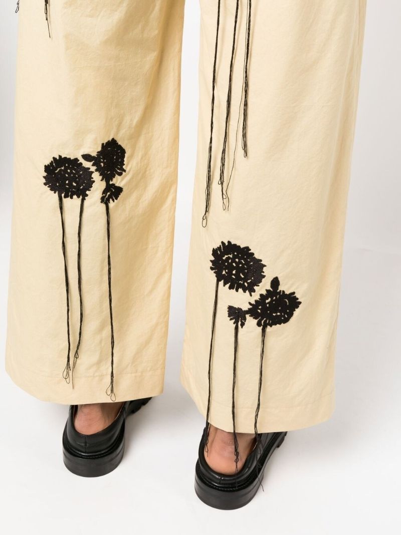 Neutral Floral Embroidered Wide Leg Trousers