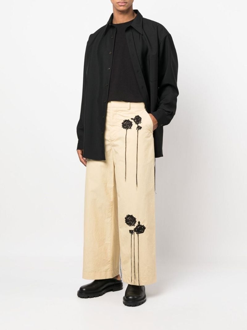 Neutral Floral Embroidered Wide Leg Trousers