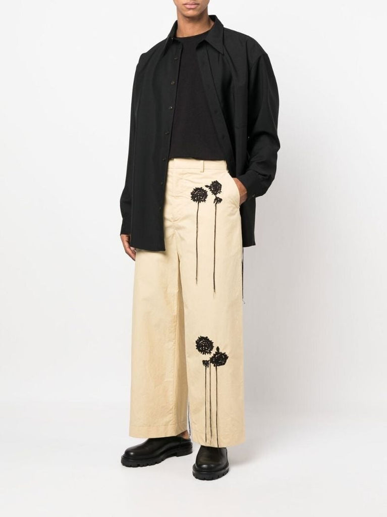 Neutral Floral Embroidered Wide Leg Trousers