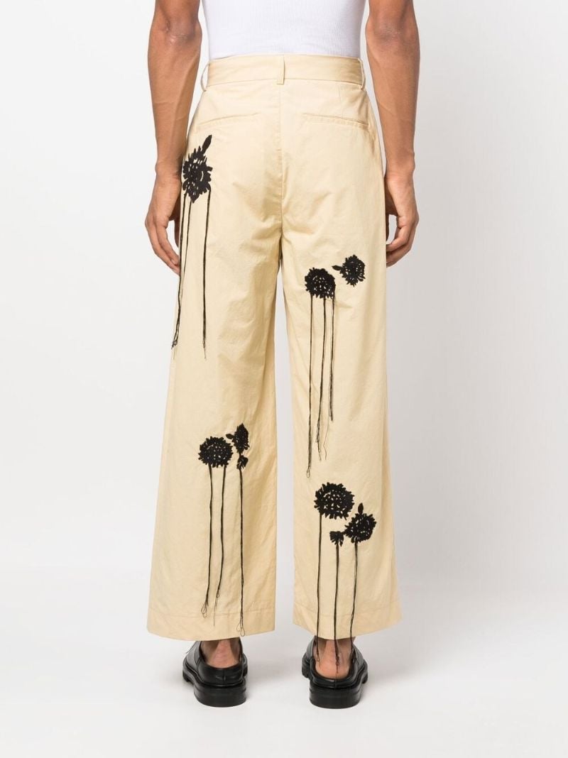 Neutral Floral Embroidered Wide Leg Trousers